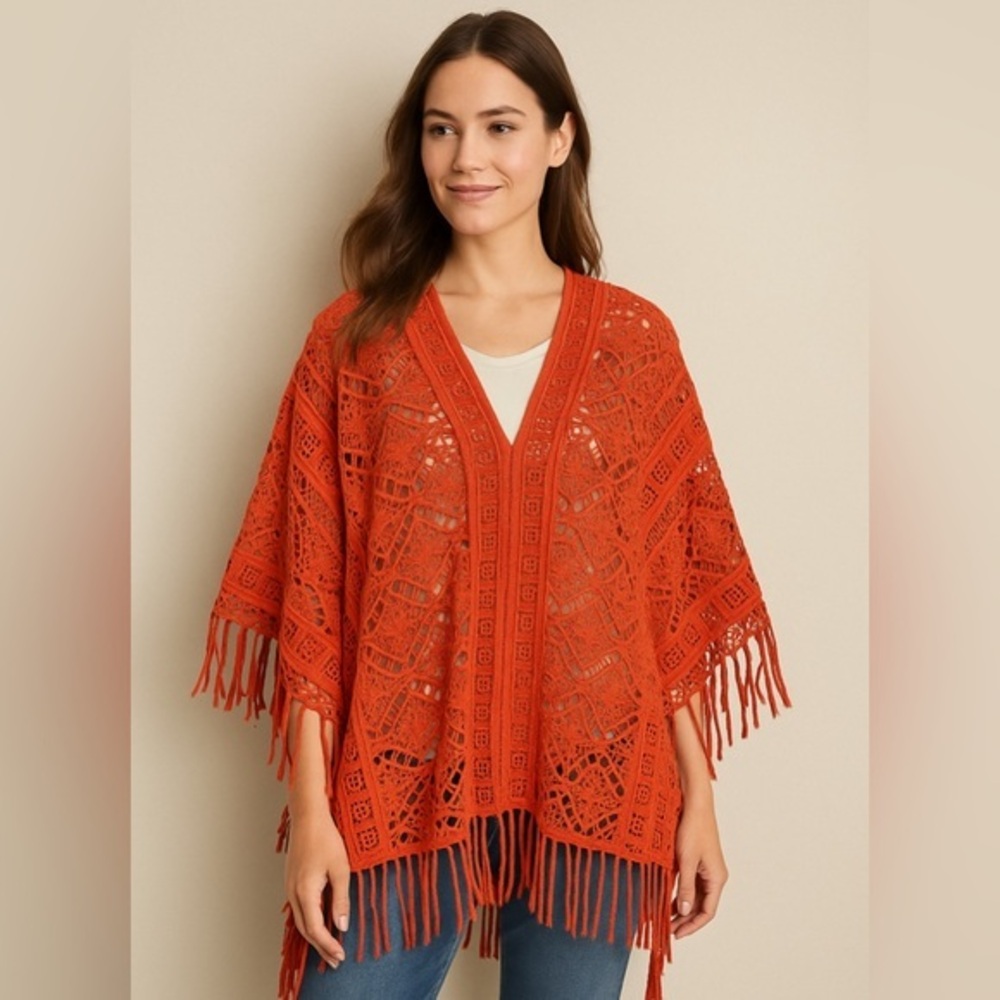 Soft Surroundings Red-Orange Crochet Lace Topper / Cardigan – M/L Cotton Bojo
